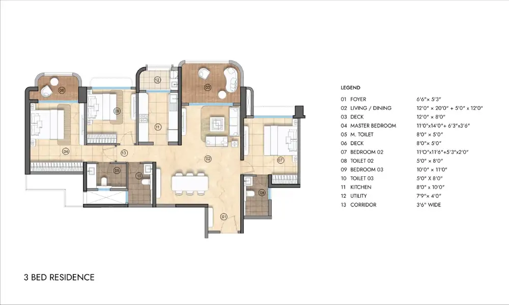 Lodha Elanza 3bhk floor plan