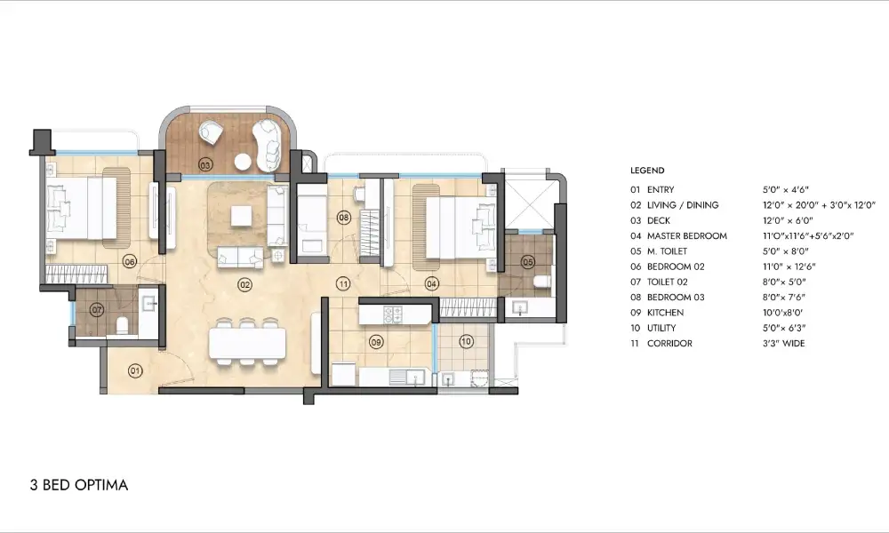 Lodha Elanza floor plan 3 bhk